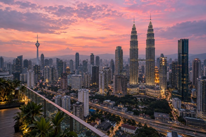 Above the city.